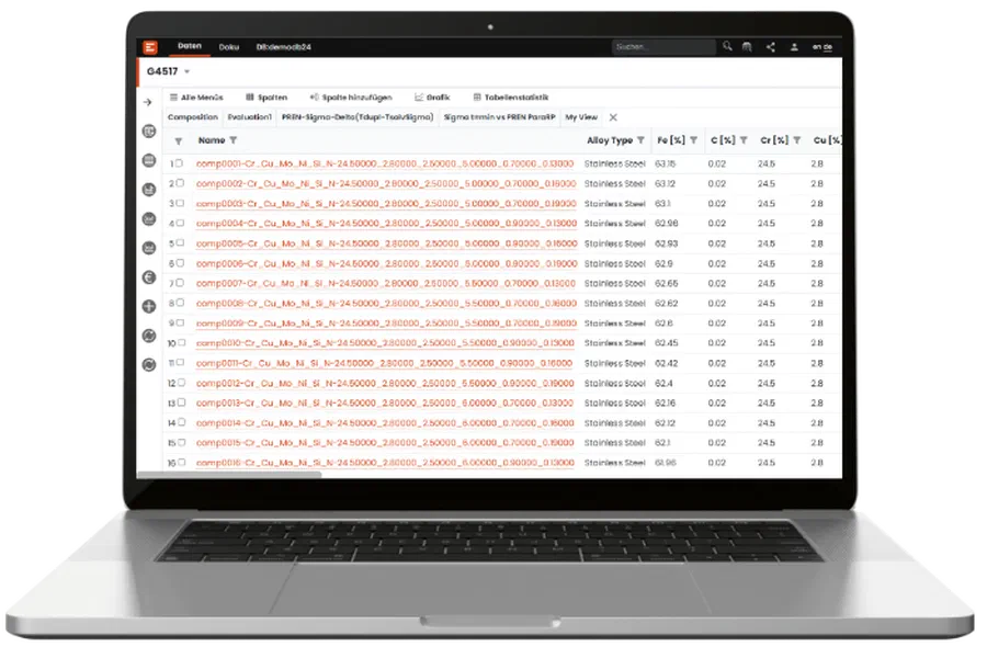 Screenshot of EDA with JMatPro data and material comparison